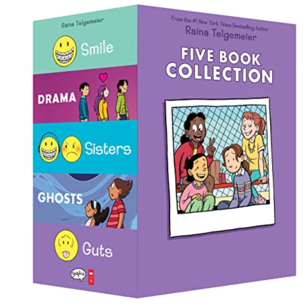 🎄Raina Telgemeier Five Book Collection: Smile, Drama, Sisters, Ghosts, Guts